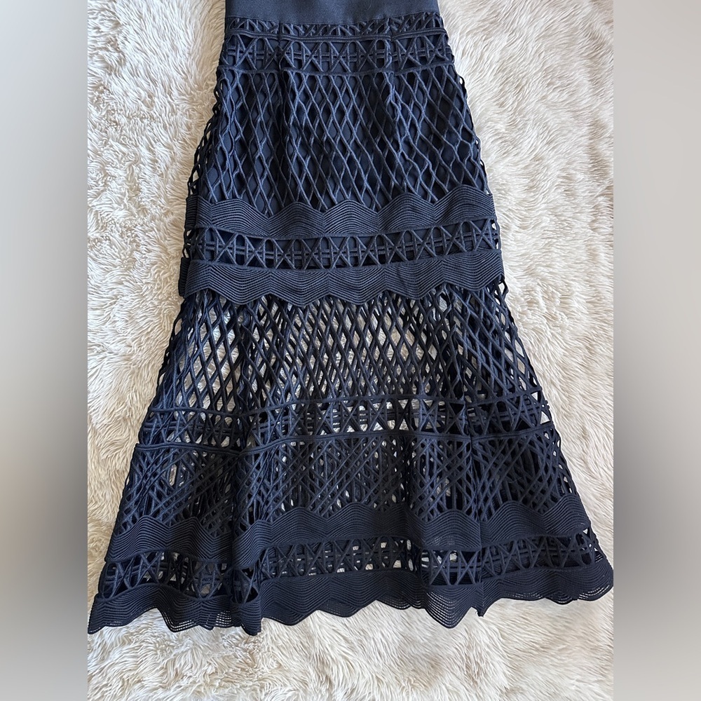 Self Portrait Black Cut Out Lace Layered Midi Dress Size 0 - Picture 4 of 16